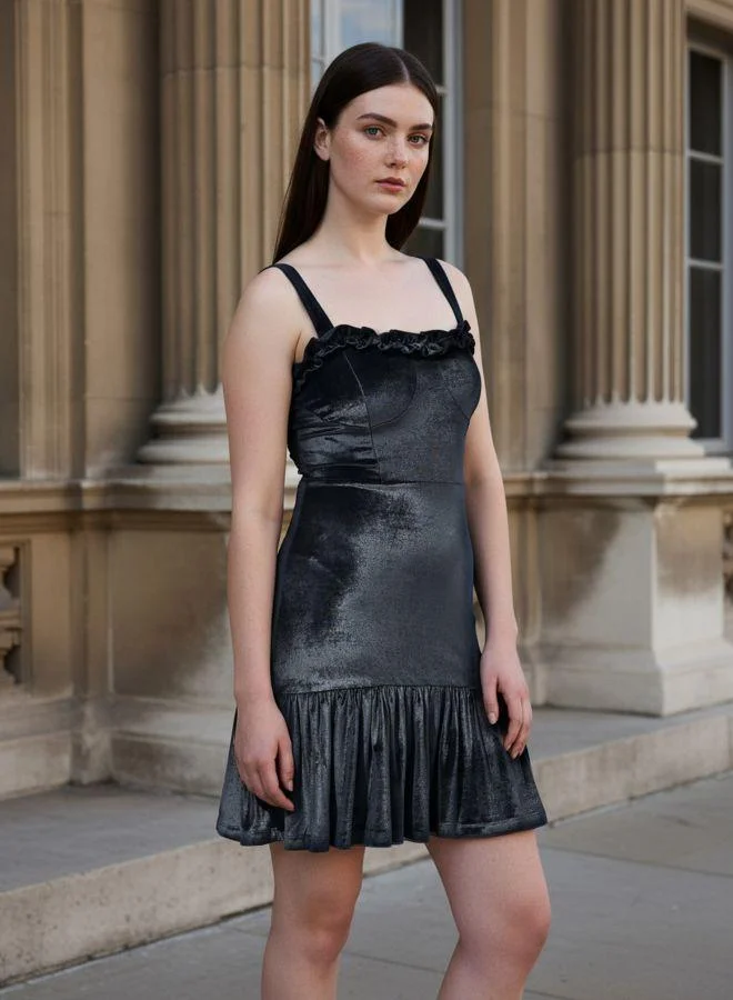 مرفوعة Women Fit and Flared Solid Sweetheart Sleeveless Tiered Dress